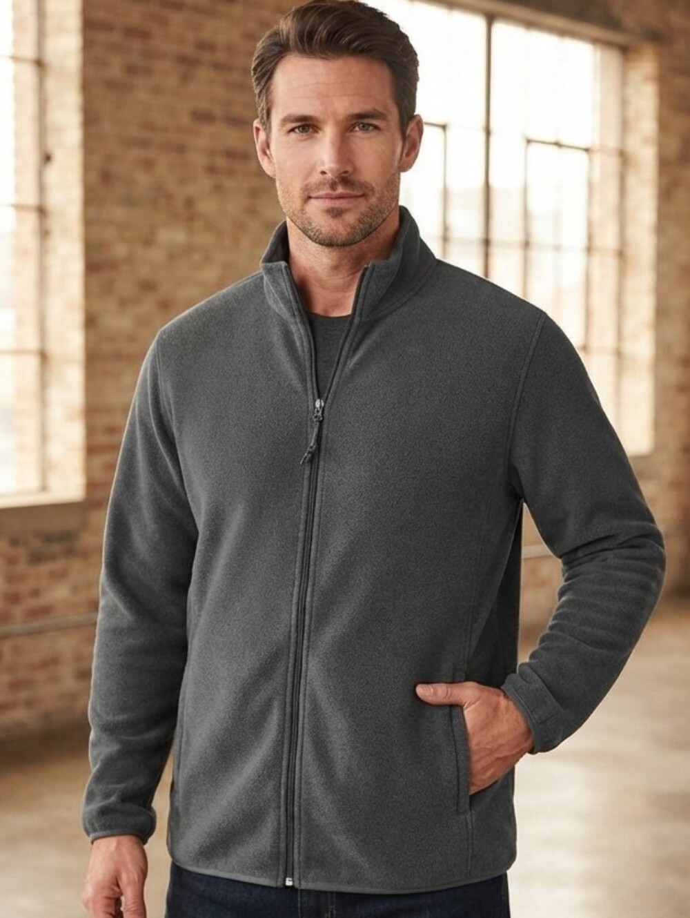 St. John's Bay Charcoal Gray Full-Zip Fleece Jacket - Men's Size Large - EUC